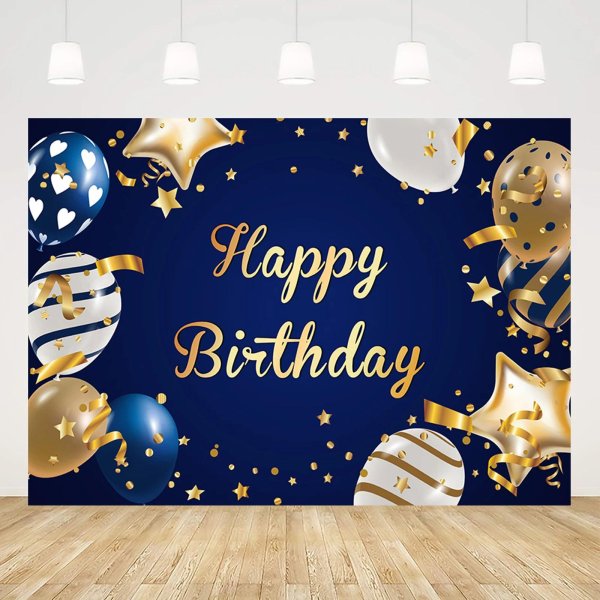 синий баннер с золотыми шарами