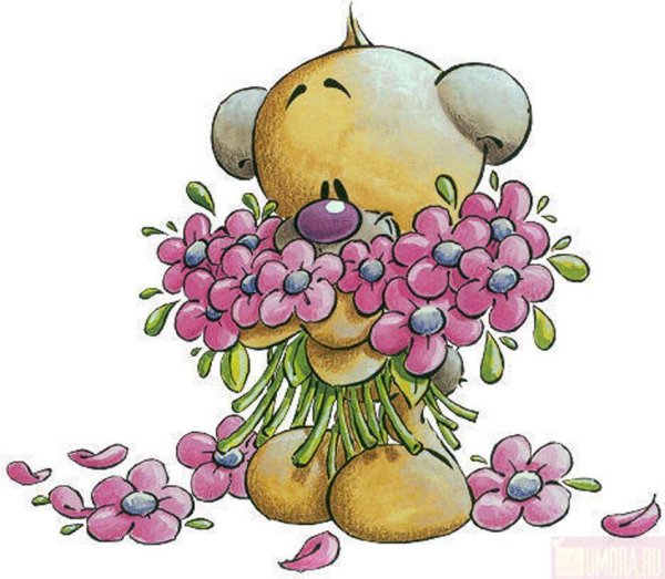 мишка и цветы