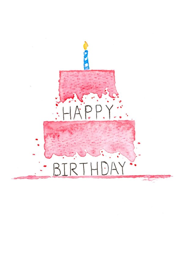 happy birthday надпись акварелью