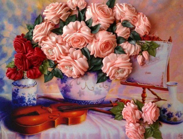 картины вышитые лентами