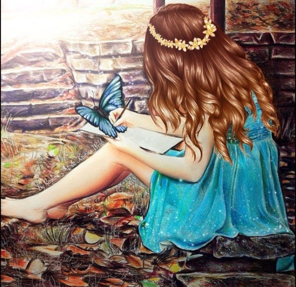 бабочка цветными карандашами