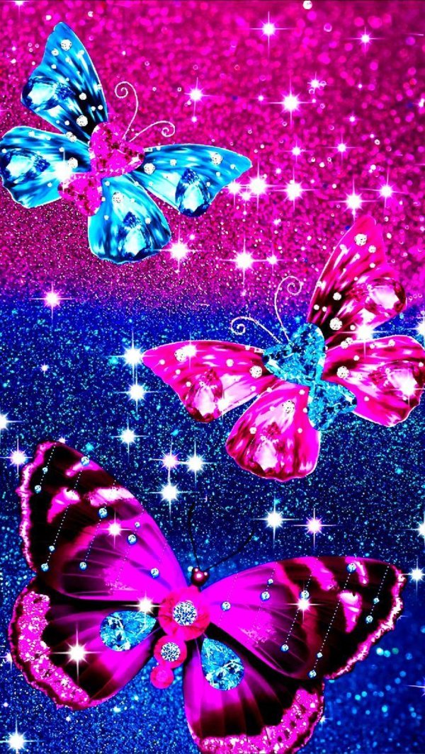 glitter pink butterfly wallpaper