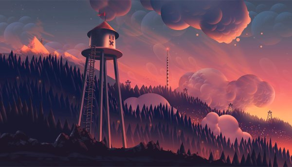 firewatch pixel art landscape
