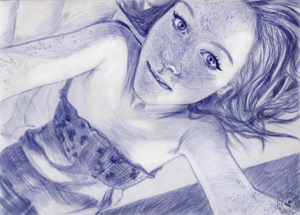 рисунок девушки ручкой