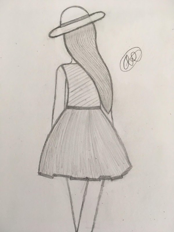 девушка в платье рисунок простым карандашом