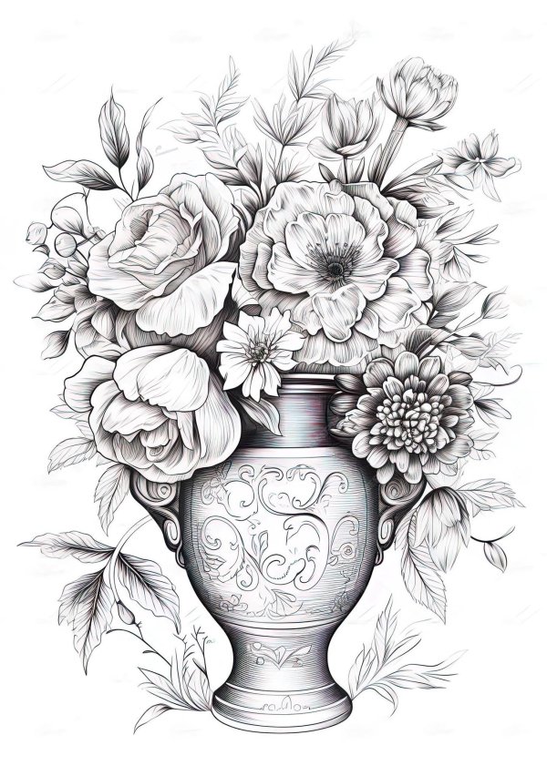 ваза с цветами карандашом