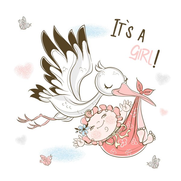 аист несет девочку