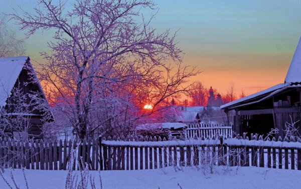 зимнее утро в деревне