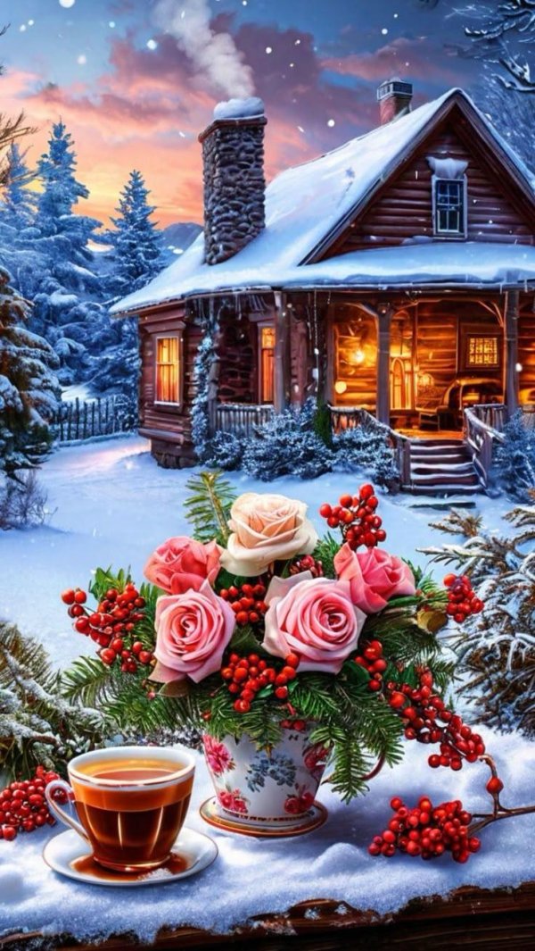 новогодний домик в лесу