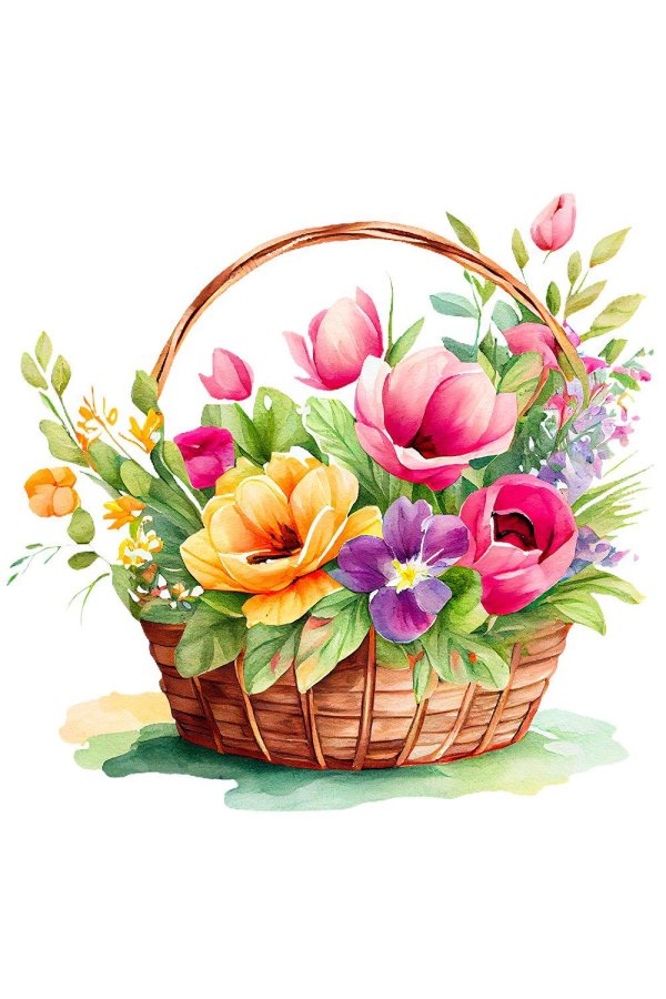цветы в корзине рисунок