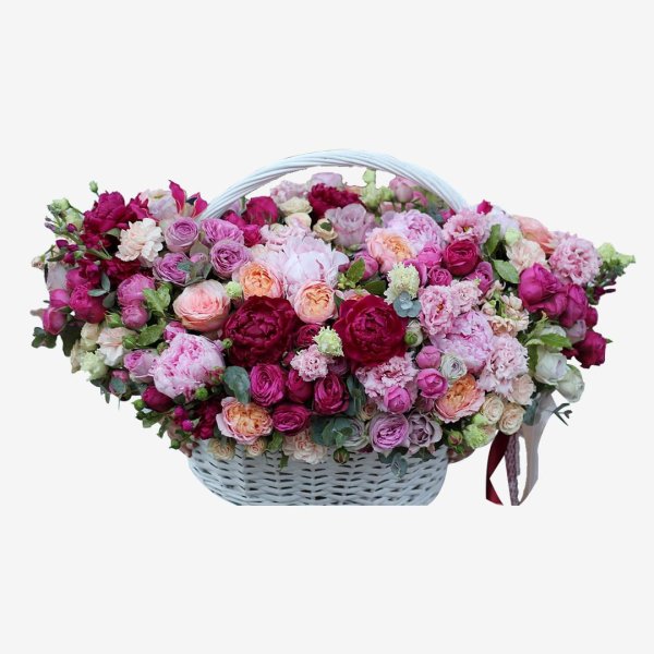 корзина пионовидных роз