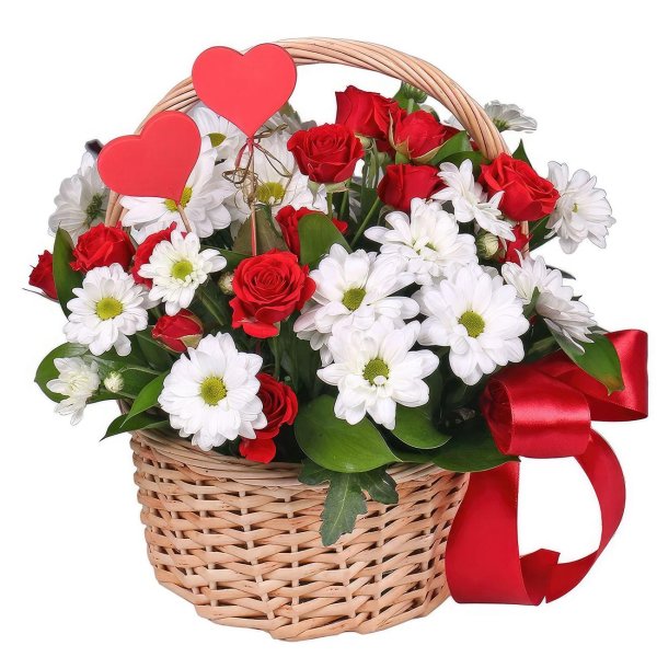 букет из хризантем в корзине