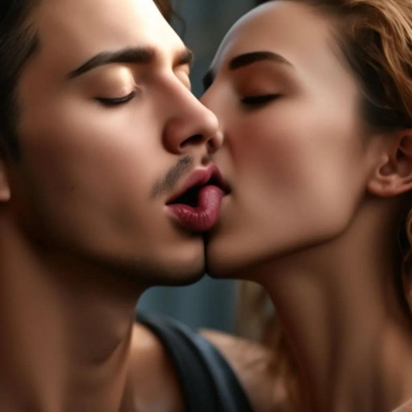 девушка целует парня