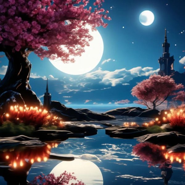 сакура на фоне луны