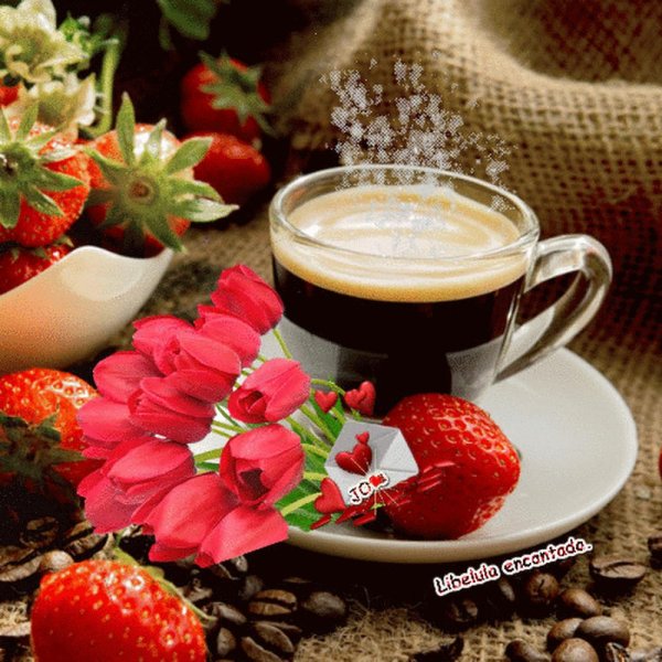 Чашечка кофе с цветами и пожеланиями