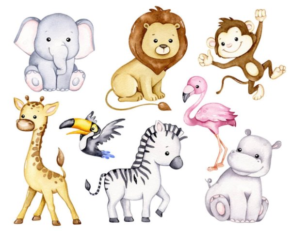 звери акварель сафари