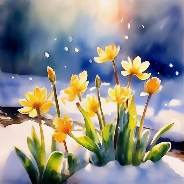 подснежники акварель