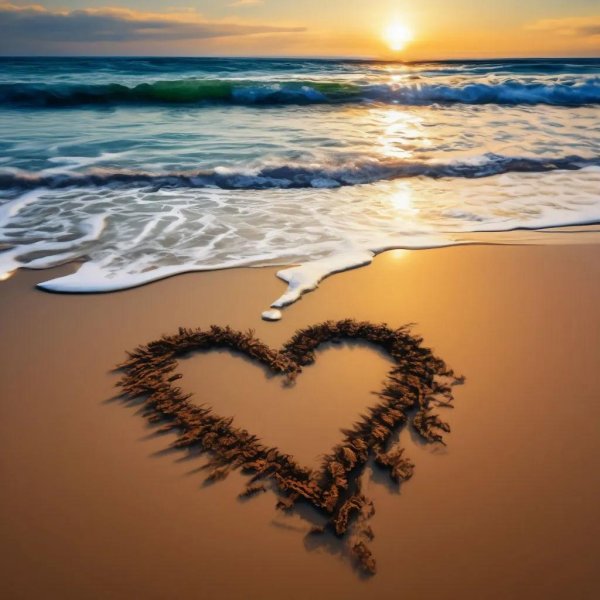 сердечко на песке у моря