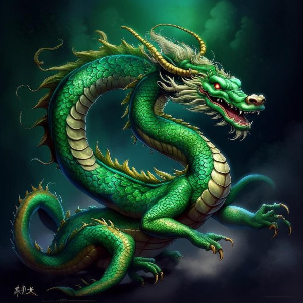 зеленого деревянного дракона