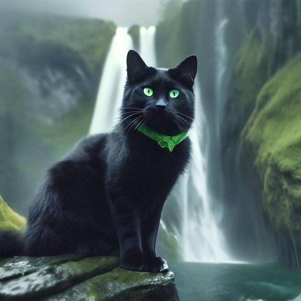 черный кот с зелеными глазами