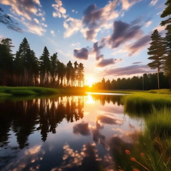 рассвет в лесу