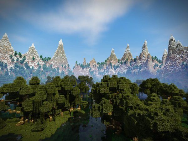 красивый пейзаж в майнкрафте