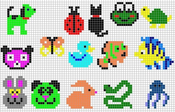 рисунки по клеткам маленькие