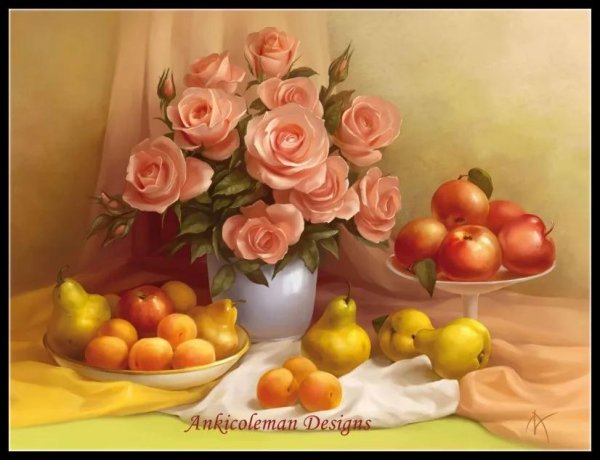 натюрморт фрукты и цветы