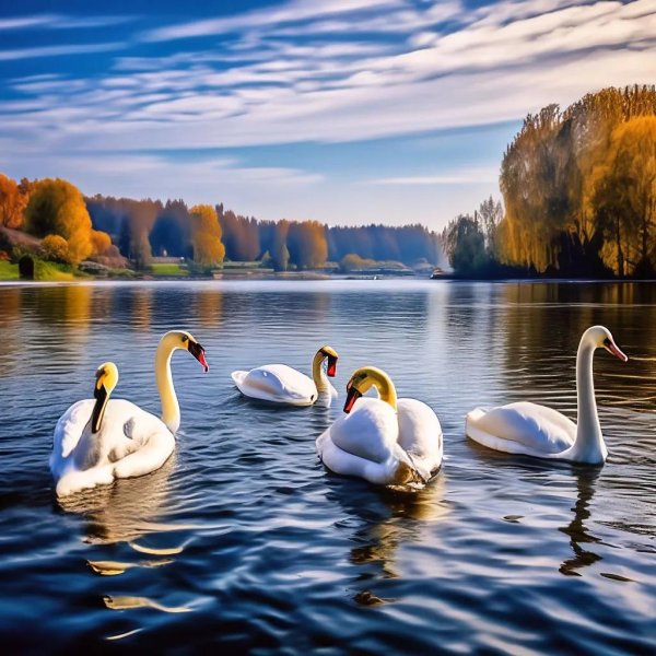 красивая природа с лебедями