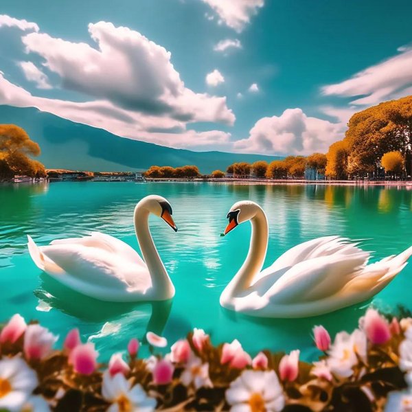 лебеди на пруду