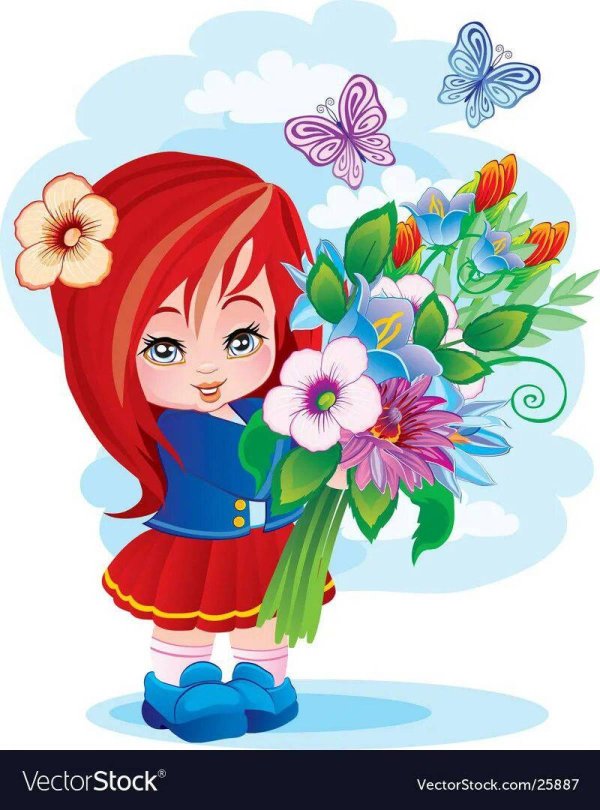 мультяшные девочки с цветами