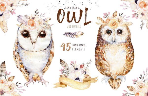 животные бохо акварель