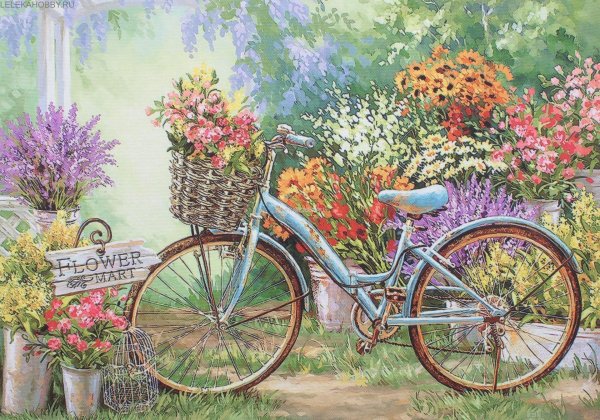 живопись с велосипедом и цветами