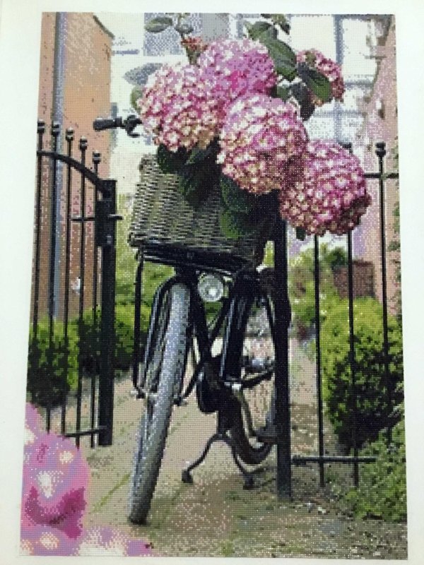 живопись с велосипедом и цветами