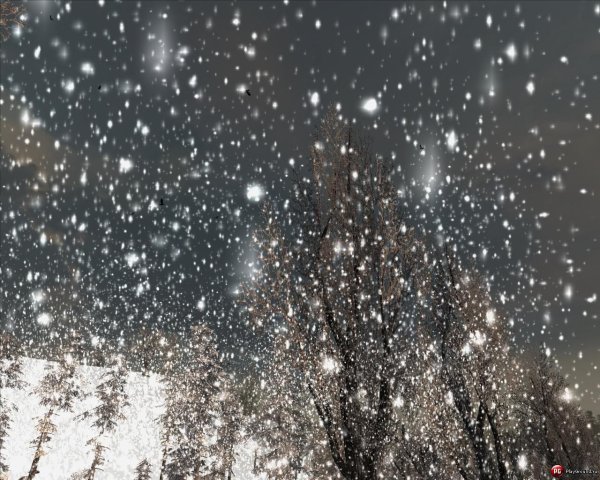 хлопья снега летят