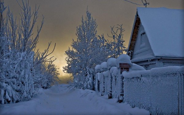 зимний вечер в деревне