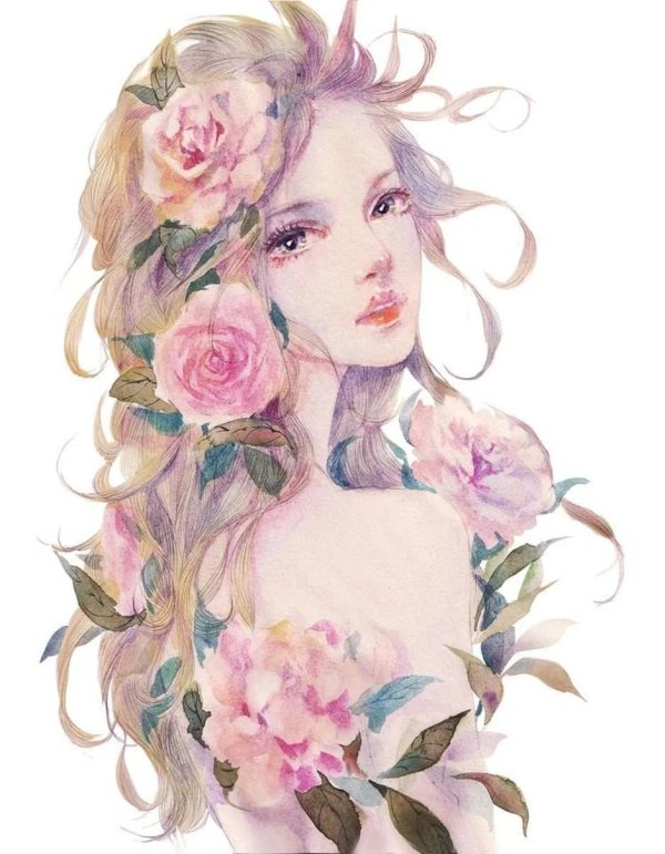 девушка в цветах арт