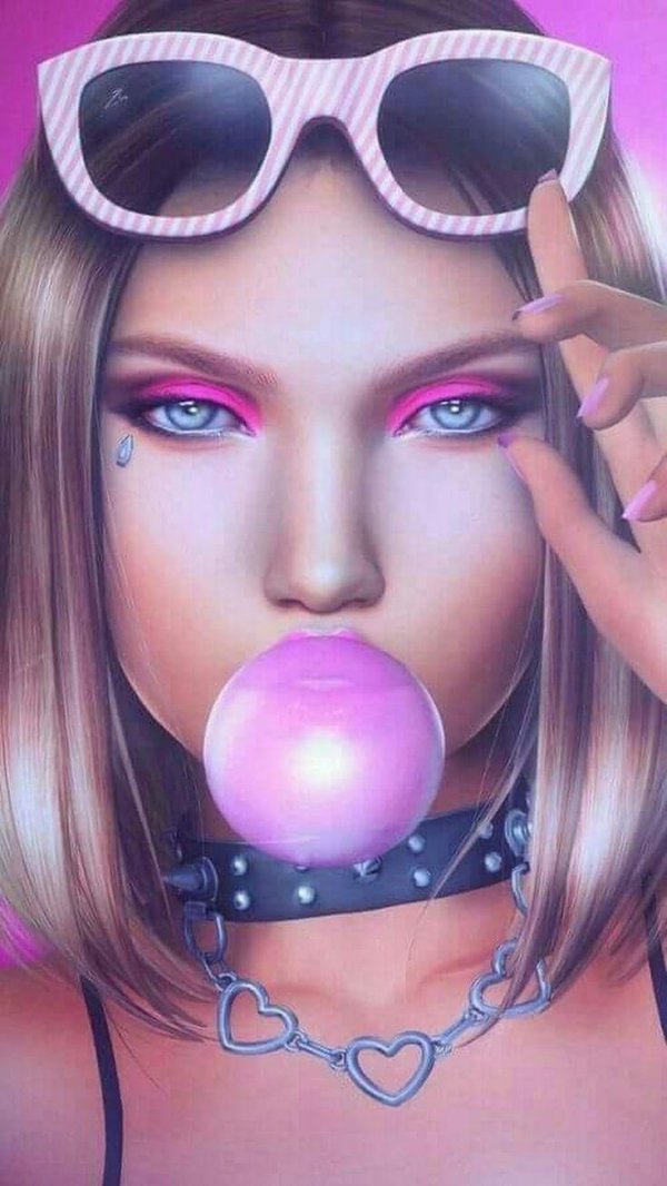 надувает жвачку