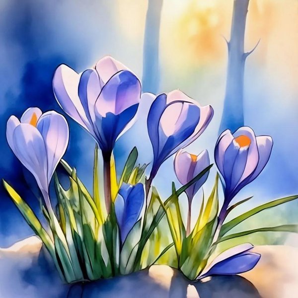 крокусы акварелью