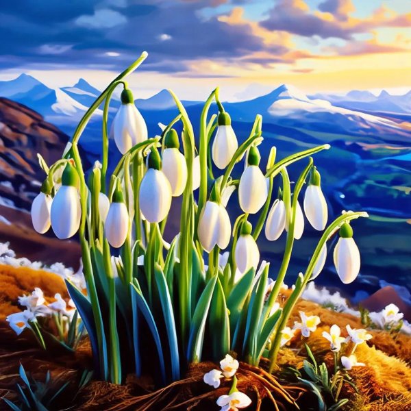 весенний пейзаж с подснежниками