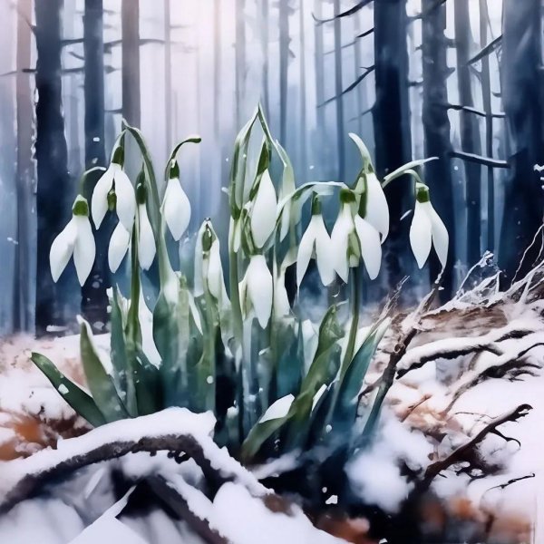 весенний пейзаж с подснежниками