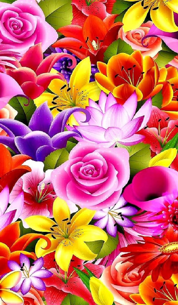 много цветов фон