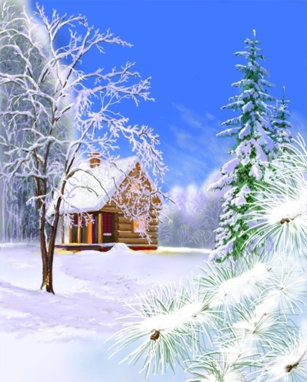 домик в зимнем лесу