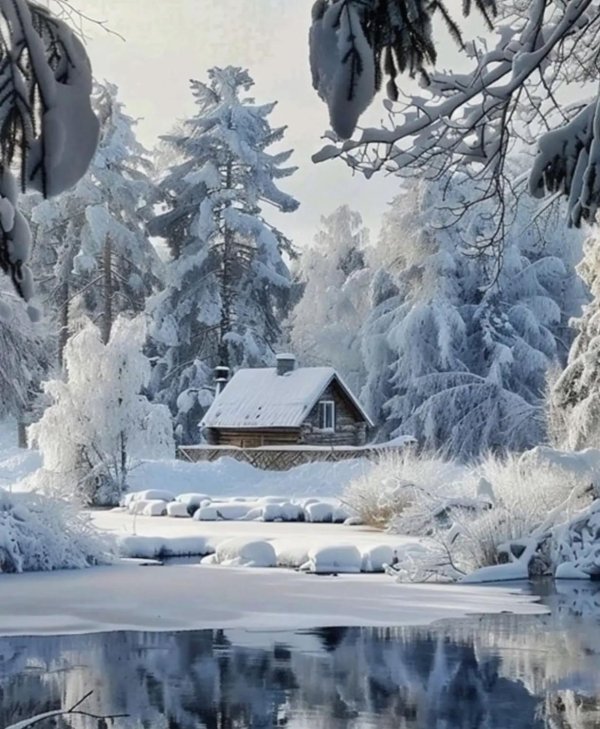 домик в зимнем лесу