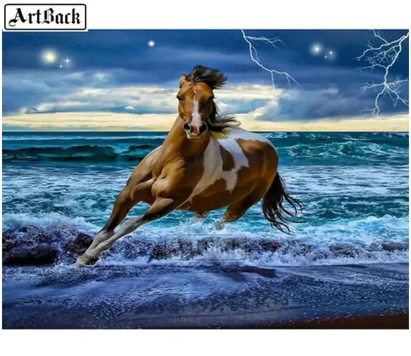 алмазная мозаика лошади на море