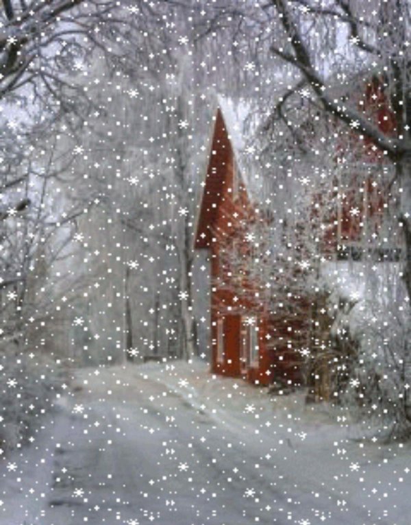 домик с падающим снегом