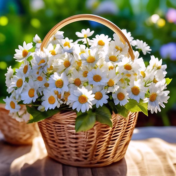 ромашки в корзине