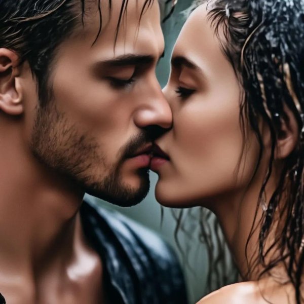 девушка целует парня