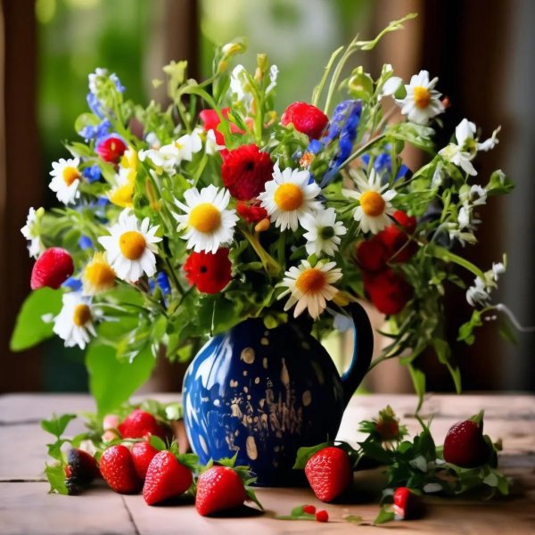 букет ромашки васильки