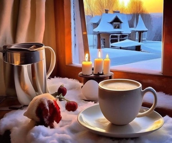 зимнее утро кофе